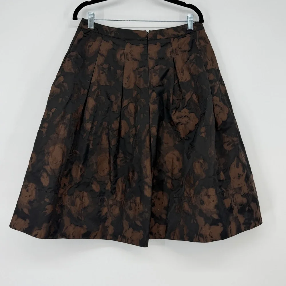 Talbots‎ Womens Size 6 Brown Black Floral Jacquard Pleated A-Line Midi Skirt